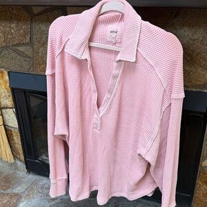 Aerie Pink Waffle Knit Long Sleeve